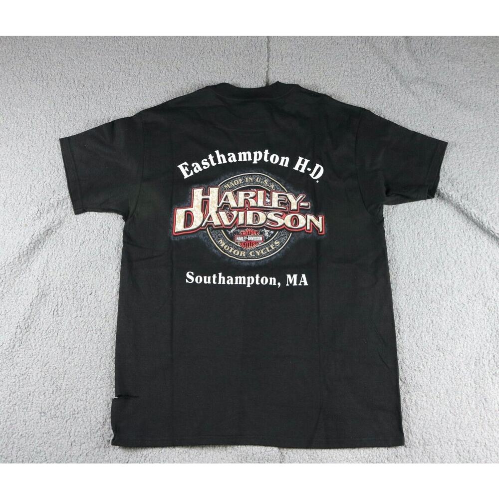 Vintage Harley Davidson T-Shirt Men L Black Graphic Print Easthampton MA USA